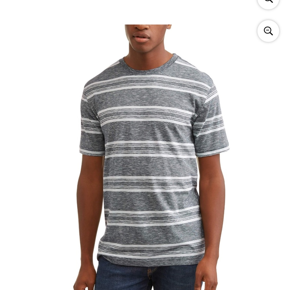 Casual Gray and White Striped Crew Neck Tee